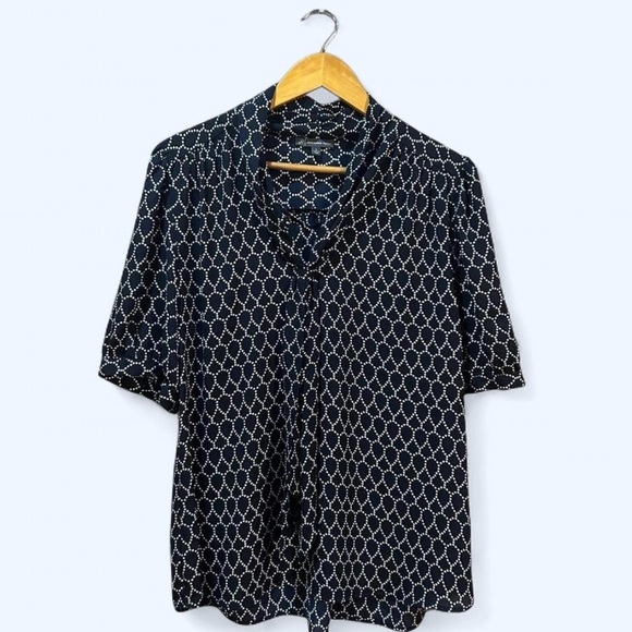 Adrianna Papell Women’s Large Black Blue Short Sleeve Shirt - Picture 1 of 5